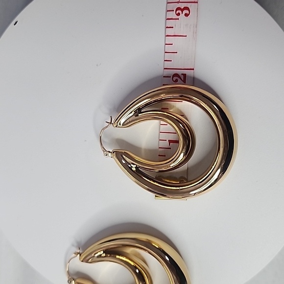Chunky Gold Double Hoop Earrings - Picture 9 of 9